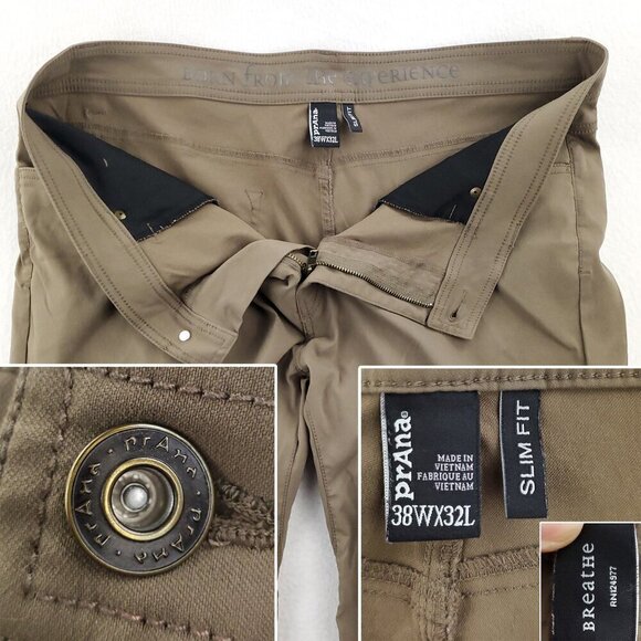 prAna Brion Pants Slim Fit Stretch UPF 50+ Water Repellent Hiking Men's 38x32 - Picture 4 of 12